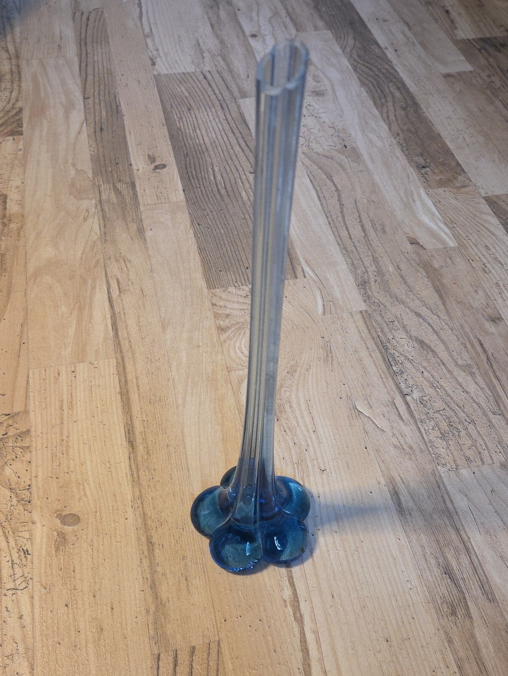 Vintage Tall 14" Thin Blue Glass Bud Vase